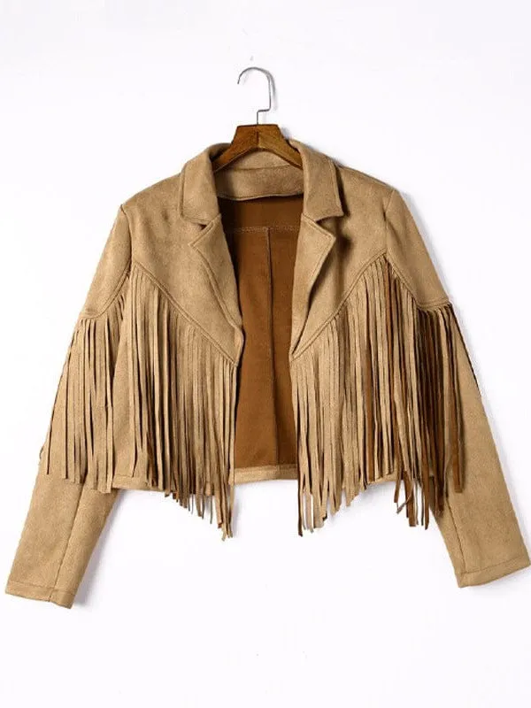 Lapel Fringe Long Sleeve Coat