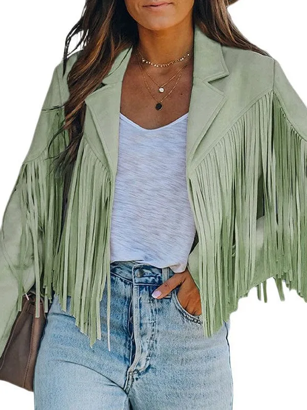 Lapel Fringe Long Sleeve Coat