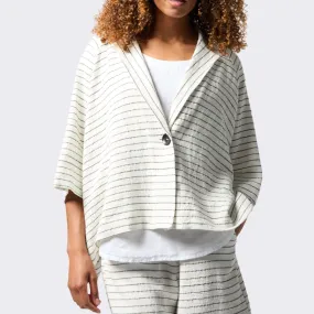 Linen Viscose Stripe Boxy Jacket - Ivory/Black