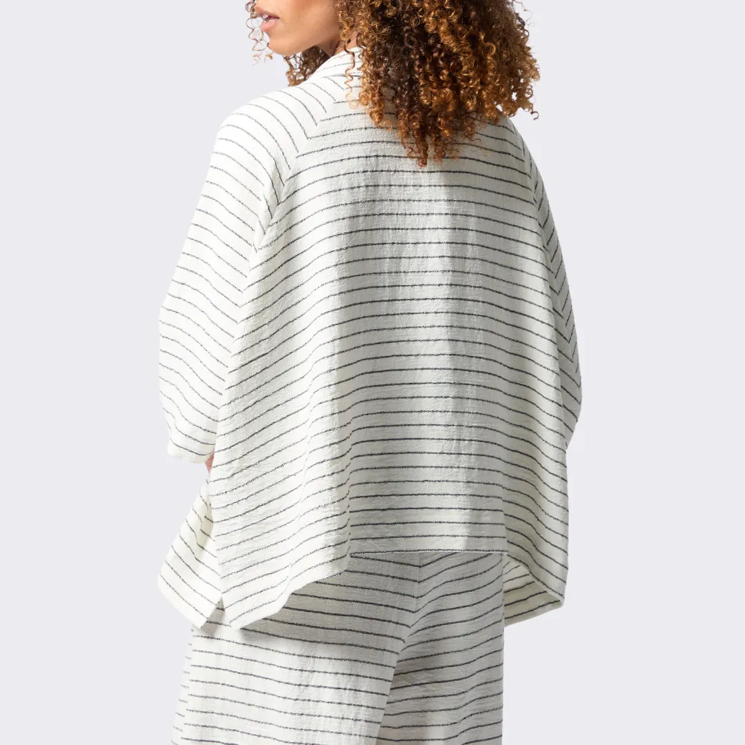 Linen Viscose Stripe Boxy Jacket - Ivory/Black