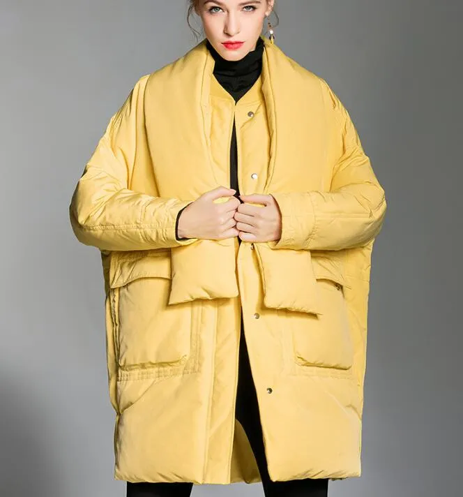 Long Loose Women Down Coat High Collar Winter Loose 90% Duck Down Jackets