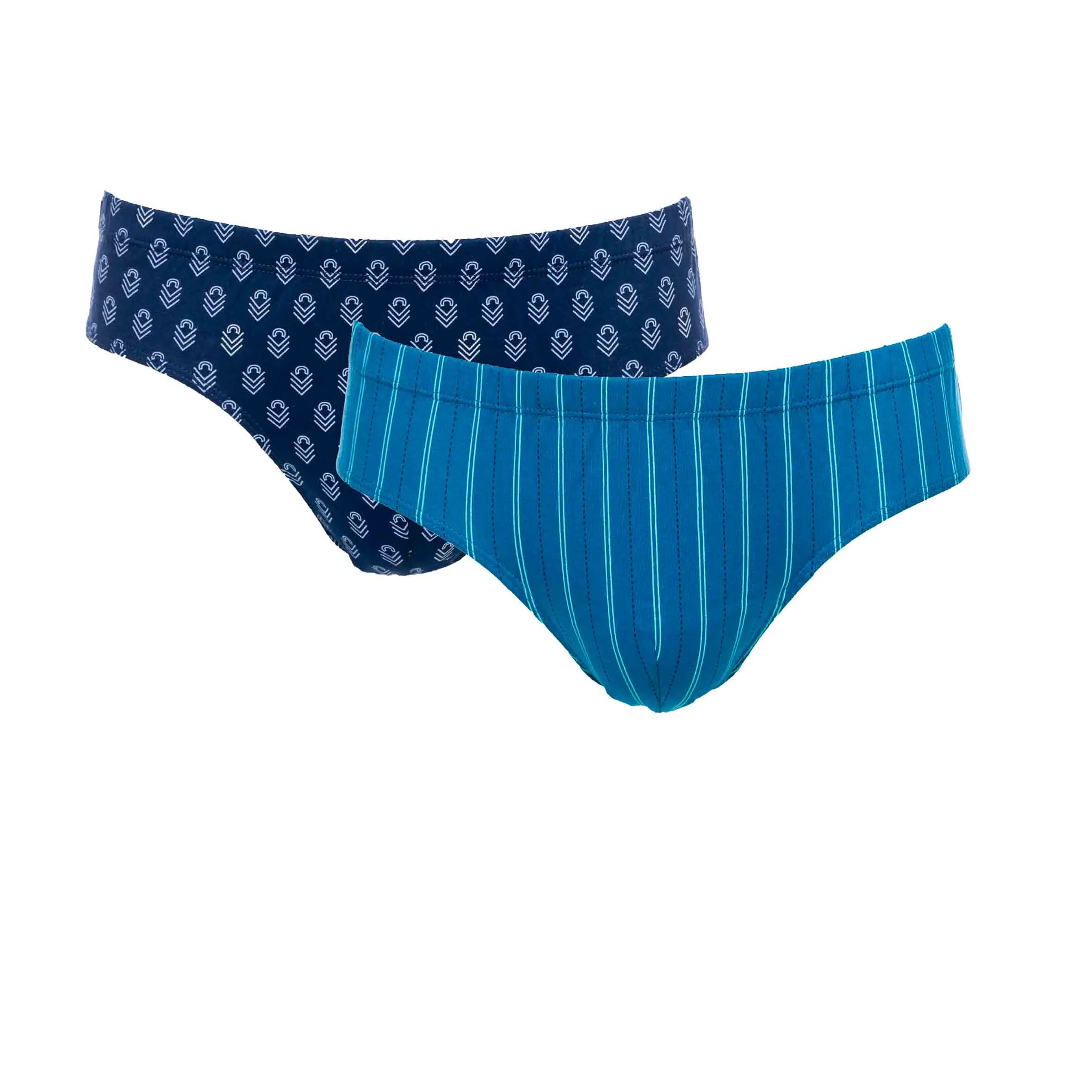 Lot de 2 Slips Taille Basse en Jersey de Coton Mercerisé Imprimé BLEU RAYURE et MARINE  D105.2