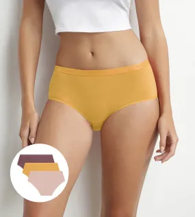 Lot de 3 boxers femme coton stretch Jaune Marron Les Pockets Ecodim