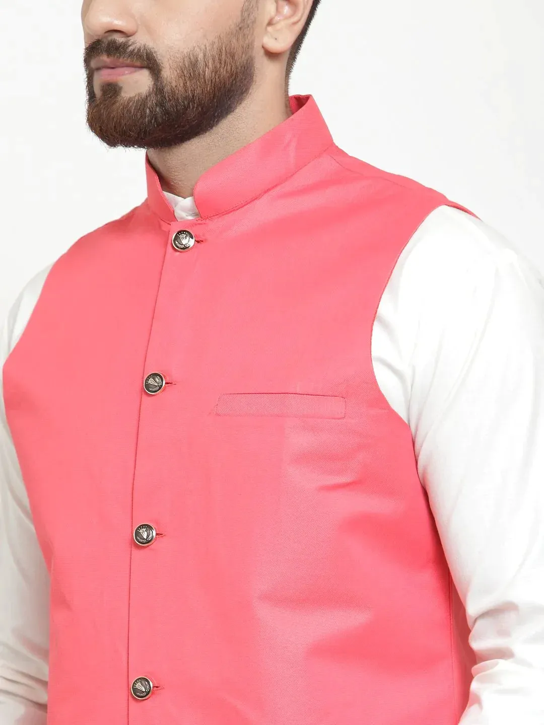 Men Peach Solid Nehru Jacket