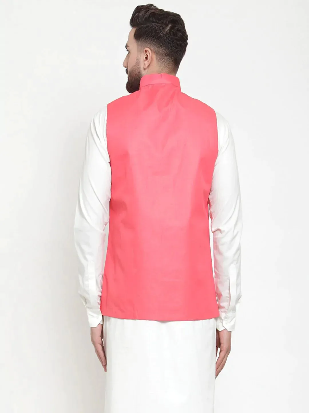 Men Peach Solid Nehru Jacket