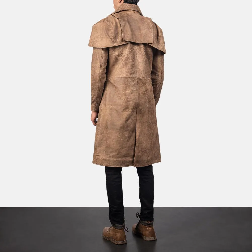 Mens Classic Brown Leather Duster