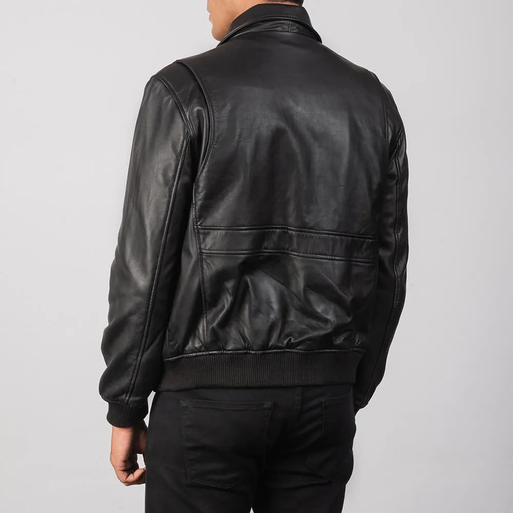 Mens Coffman Black Leather Bomber Jacket