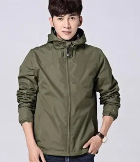 Mens High Collar Windproof Hooded Jacket