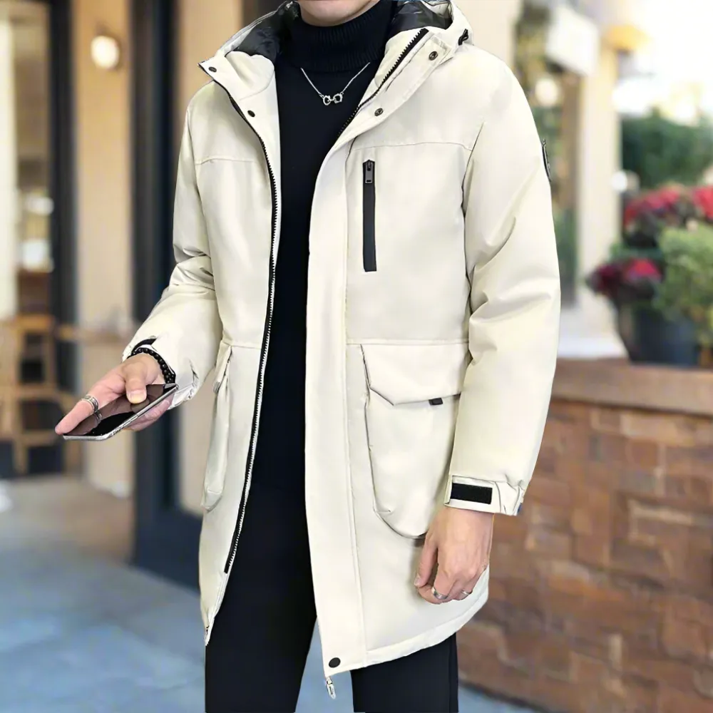 Mens Mid Length Windproof Hooded Jacket