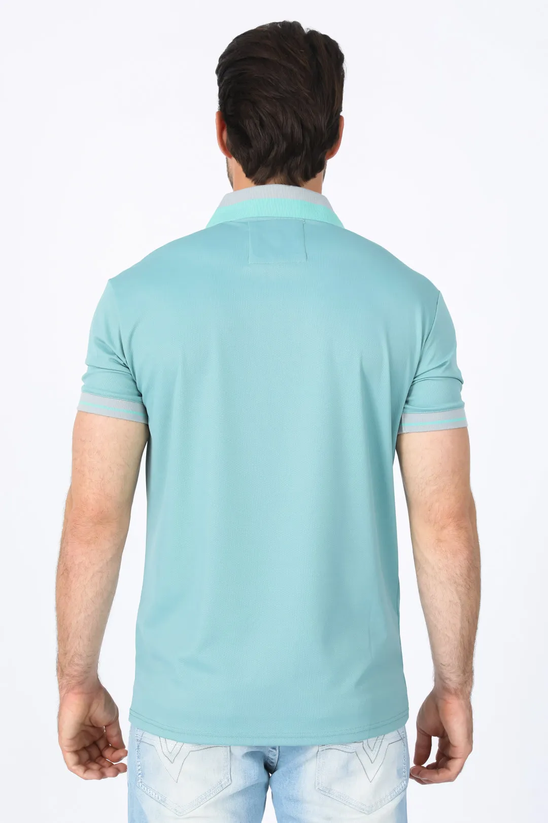 Mens Modern Fit Stretch Cotton Blue Polo