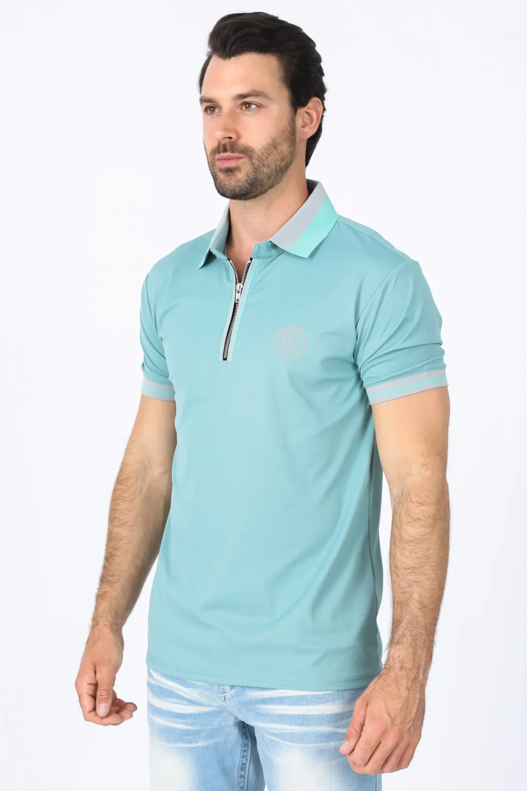 Mens Modern Fit Stretch Cotton Blue Polo