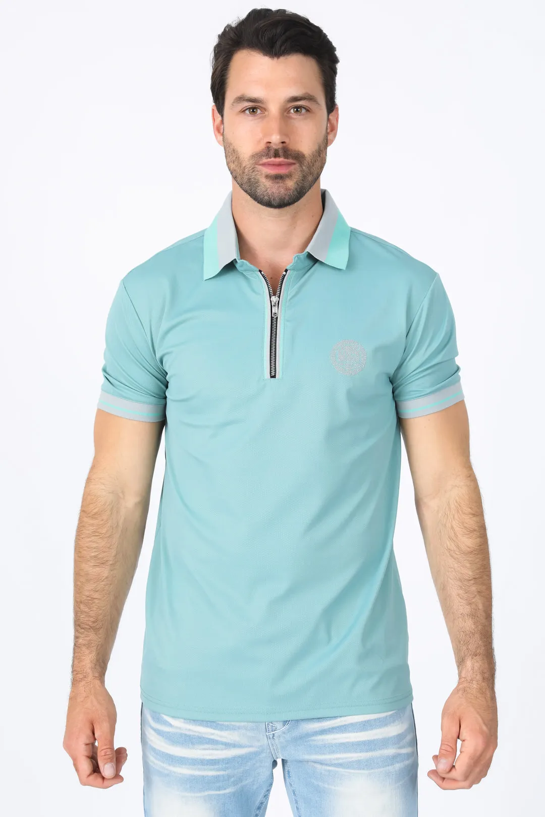 Mens Modern Fit Stretch Cotton Blue Polo