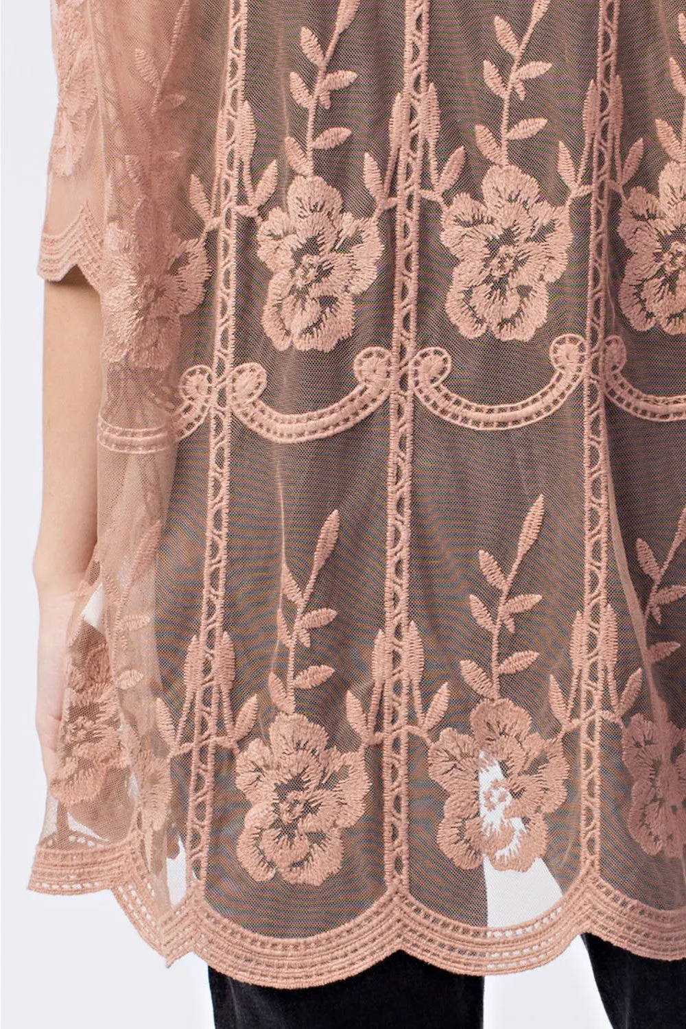 Milan Embroidered Lace Kimono, Mocha