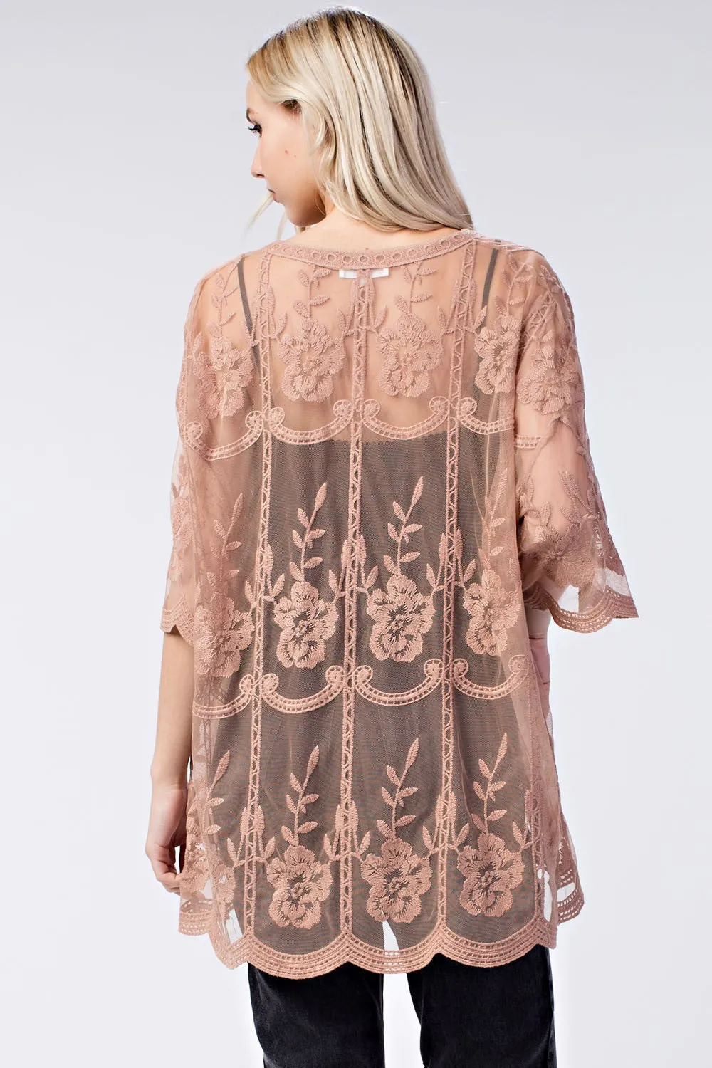 Milan Embroidered Lace Kimono, Mocha