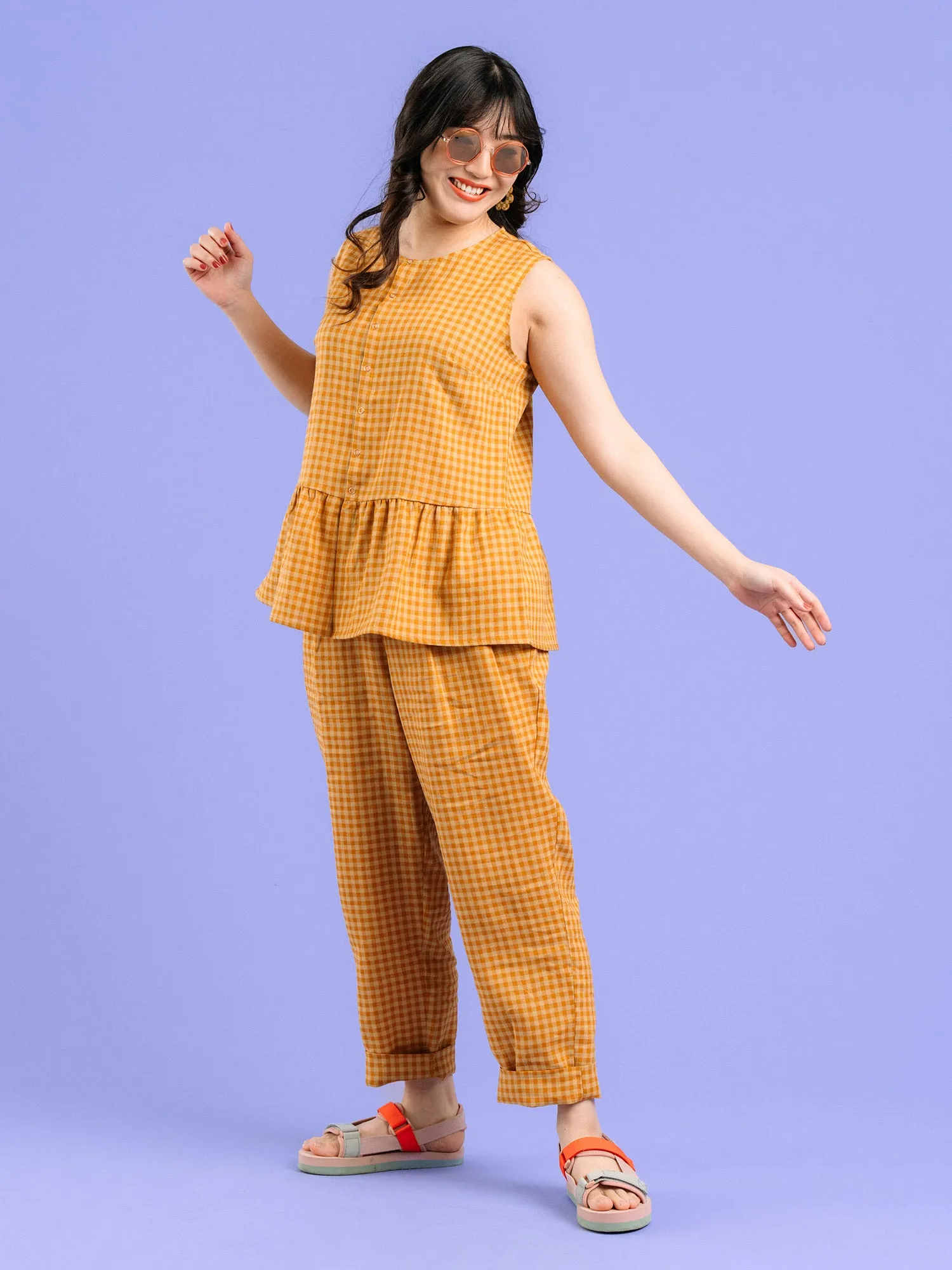 Miles Linen Pants Gingham Orange