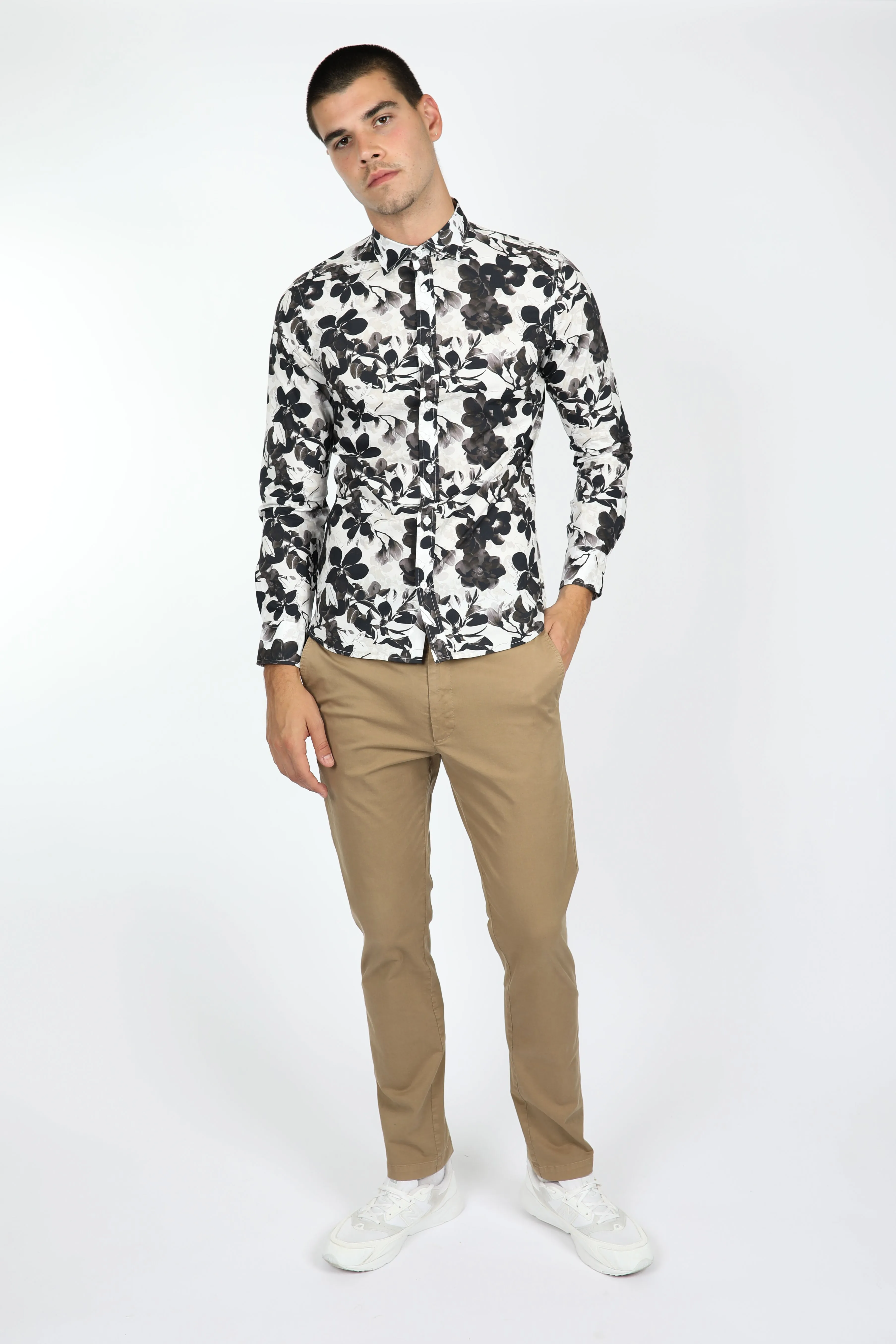 Mono Floral Peached Cotton Poplin Shirt