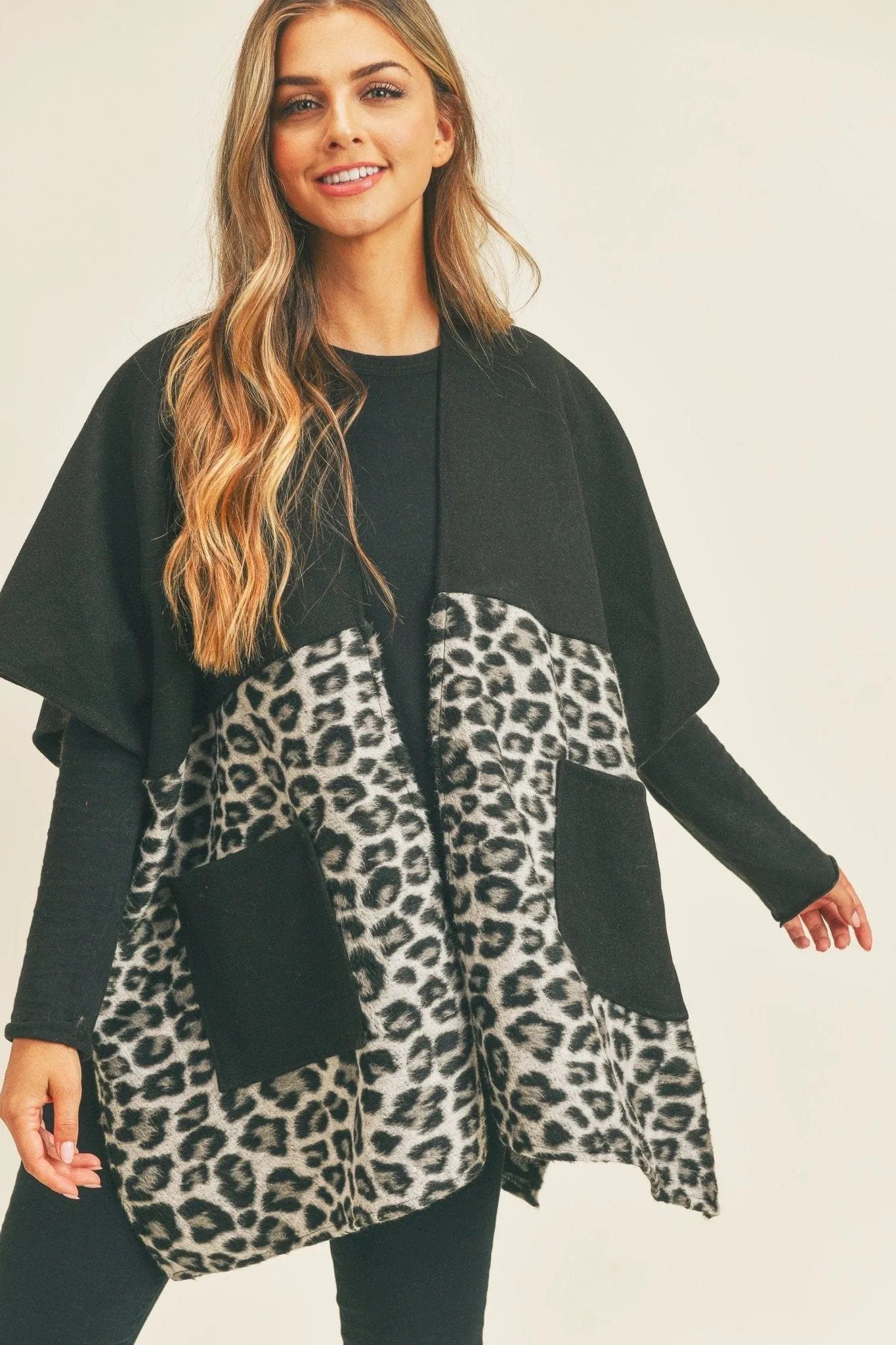 MS0260 Sienna Leopard Knit Kimono With Pockets