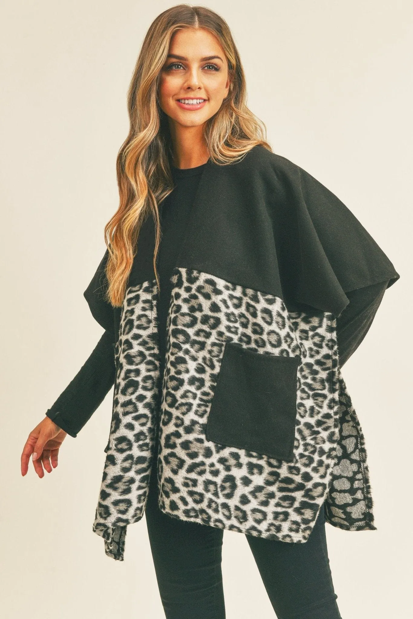 MS0260 Sienna Leopard Knit Kimono With Pockets