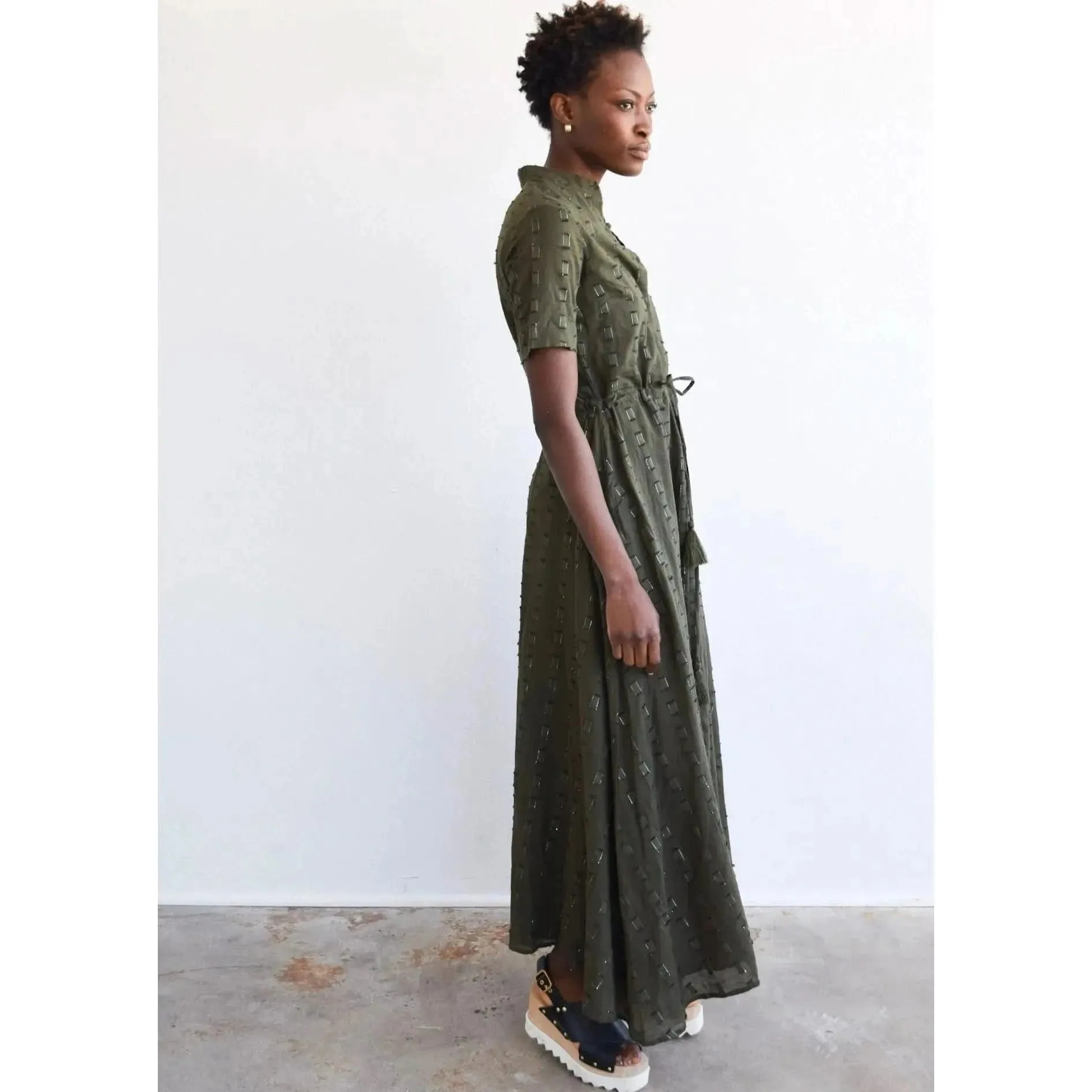 Never A Wallflower Kelli Short Sleeve Maxi - Olive Geo