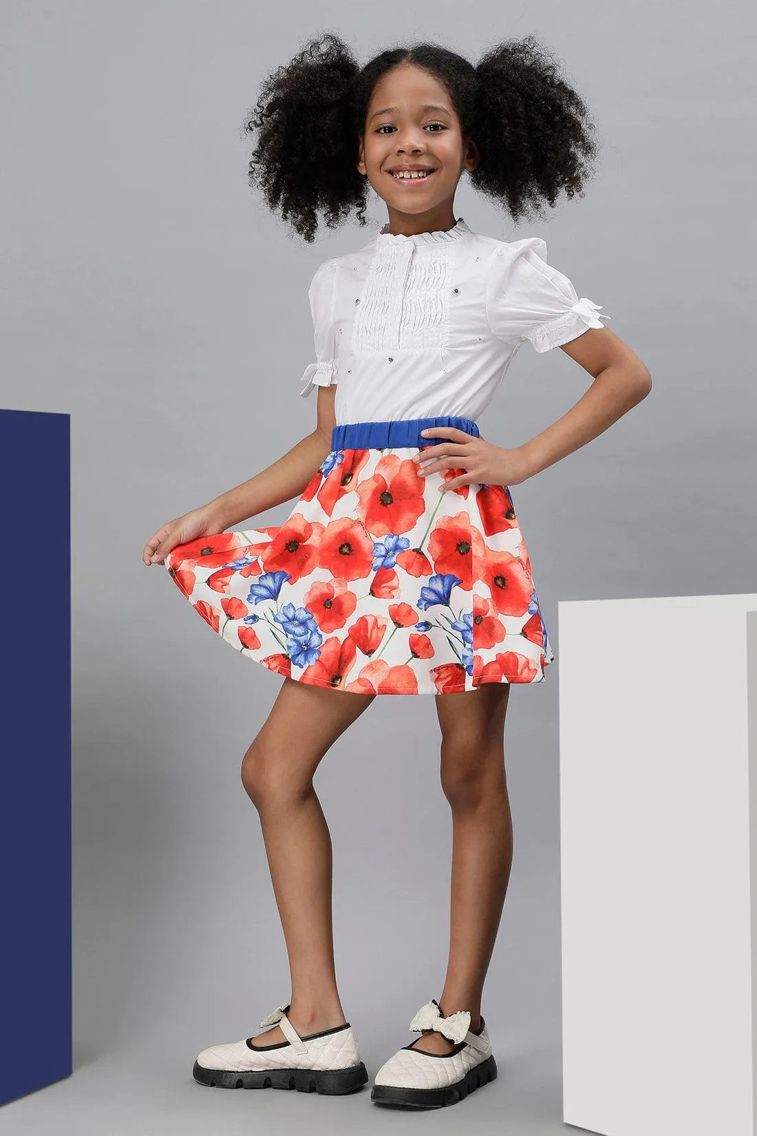 One Friday Kids Girls Multicolored Floral Printed Skirt With Elasticated Waistband