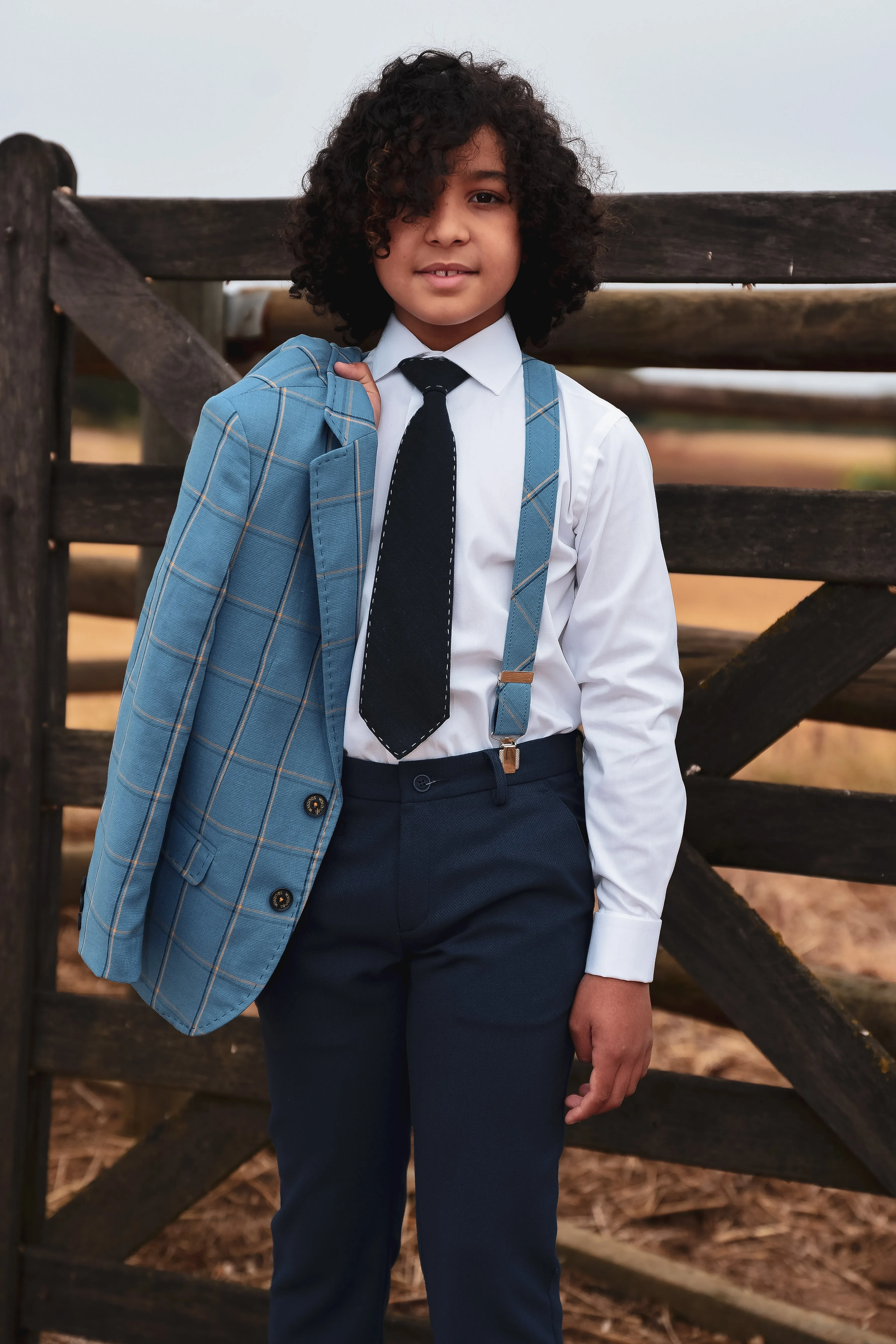 One Varones Boys Pale Blue Check Blazer