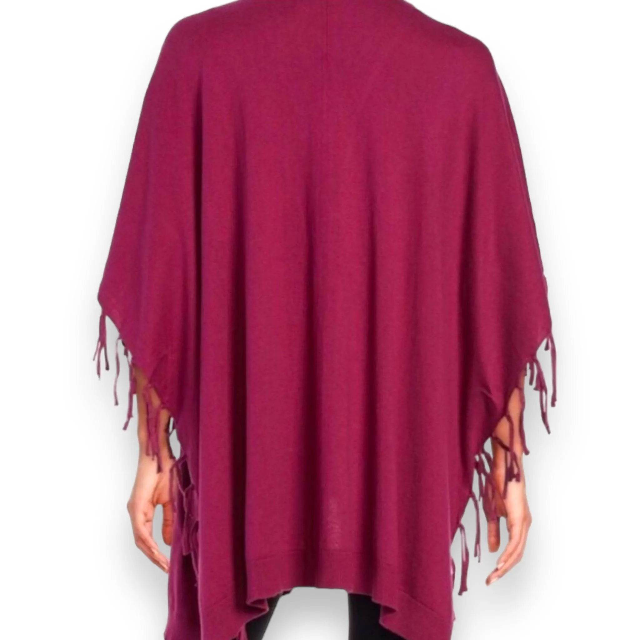 Open Front Fringed Knitted Poncho