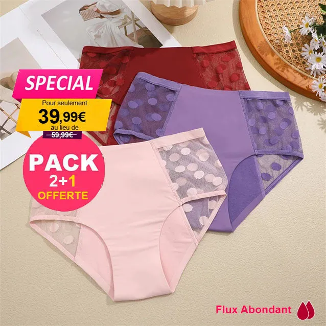 Pack de 3 Culottes Menstruelles en dentelle 4 Couches ultra absorbantes