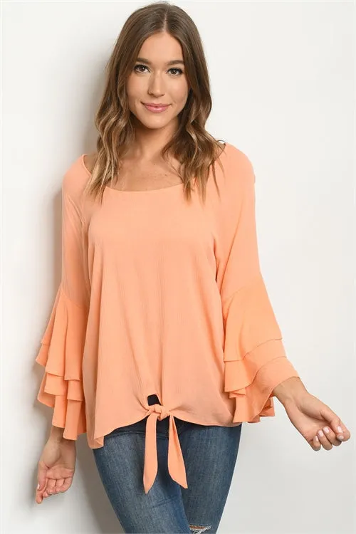 Peach Triple Bell Sleeve Tunic Top