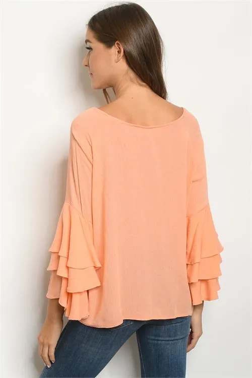 Peach Triple Bell Sleeve Tunic Top