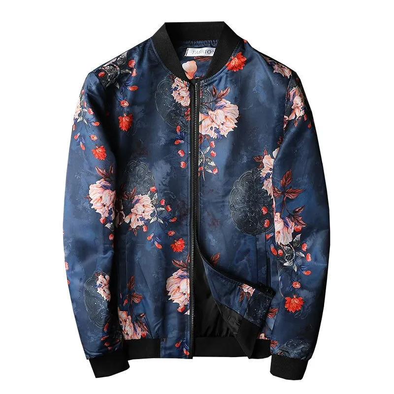 Pink and Red Dahila Printed Bomber Jacket