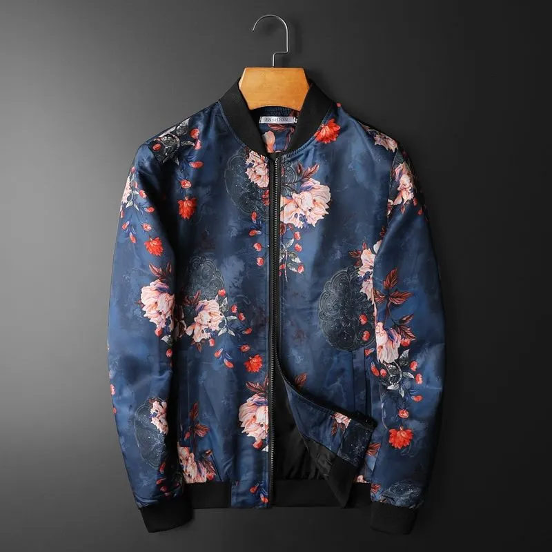 Pink and Red Dahila Printed Bomber Jacket