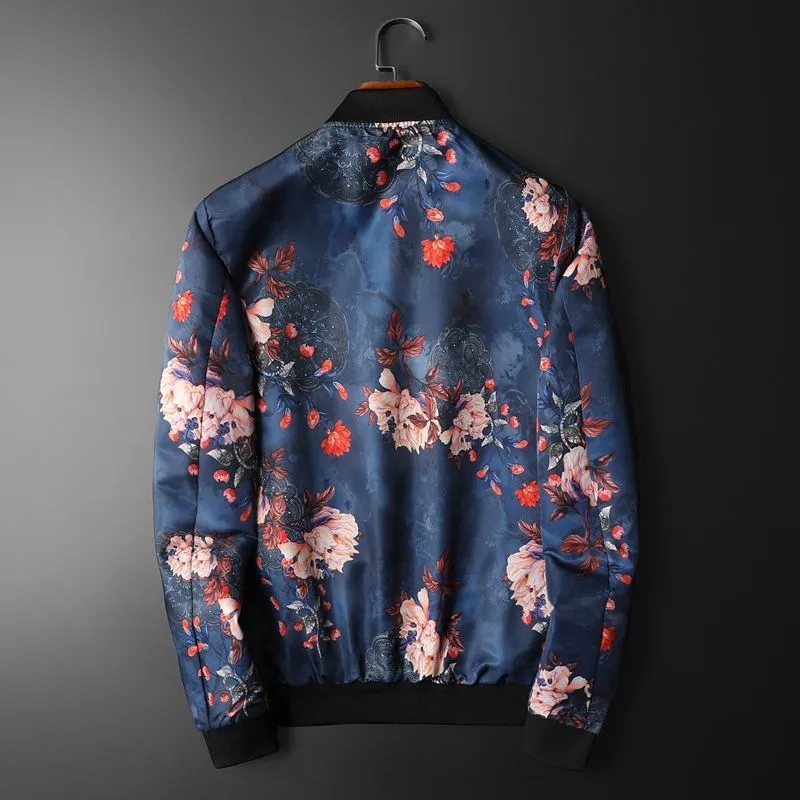 Pink and Red Dahila Printed Bomber Jacket