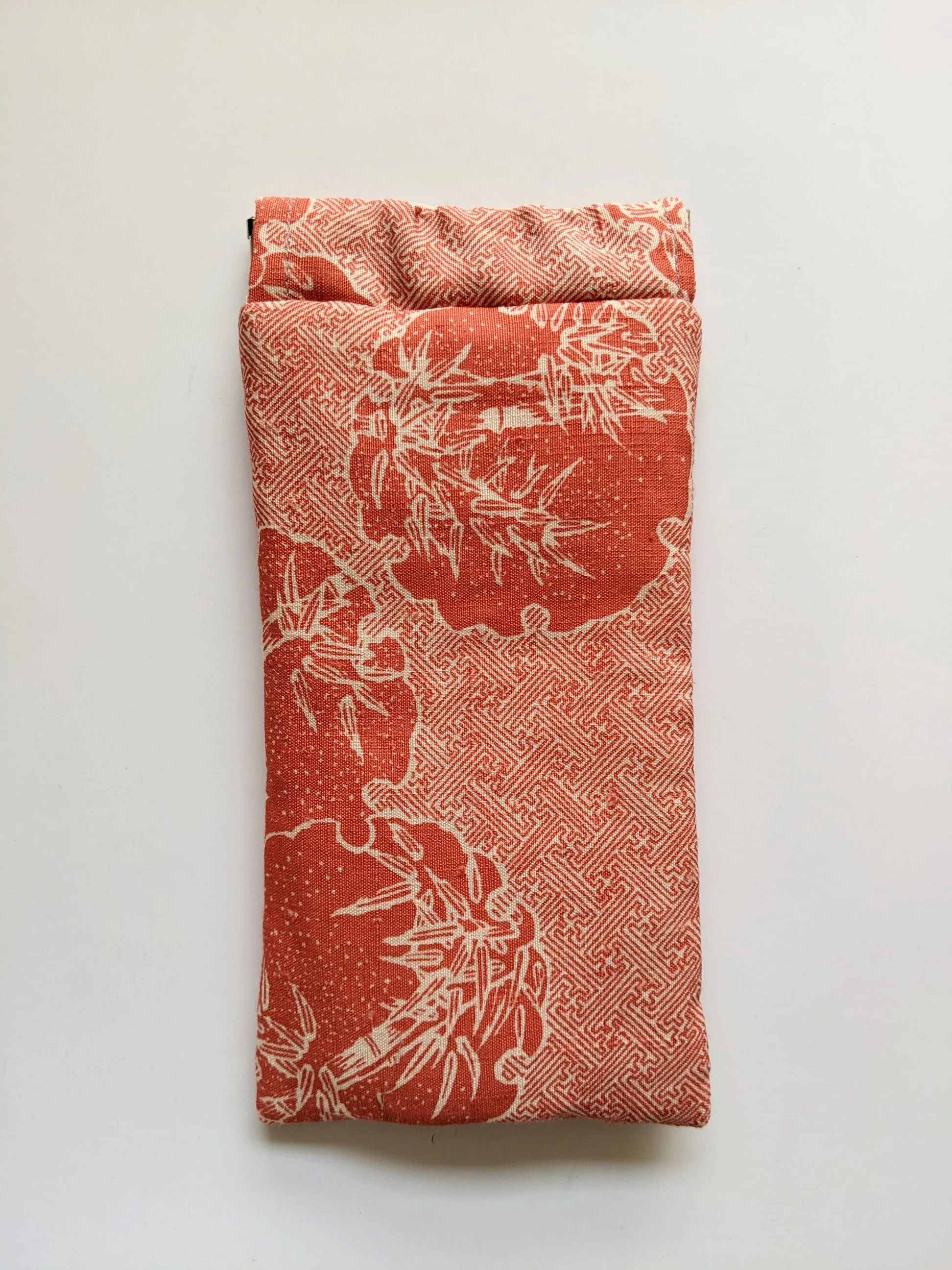 Pink orange bamboo silk glasses case