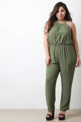 Pleated Top Sleeveless Straight Leg Jumpsuit