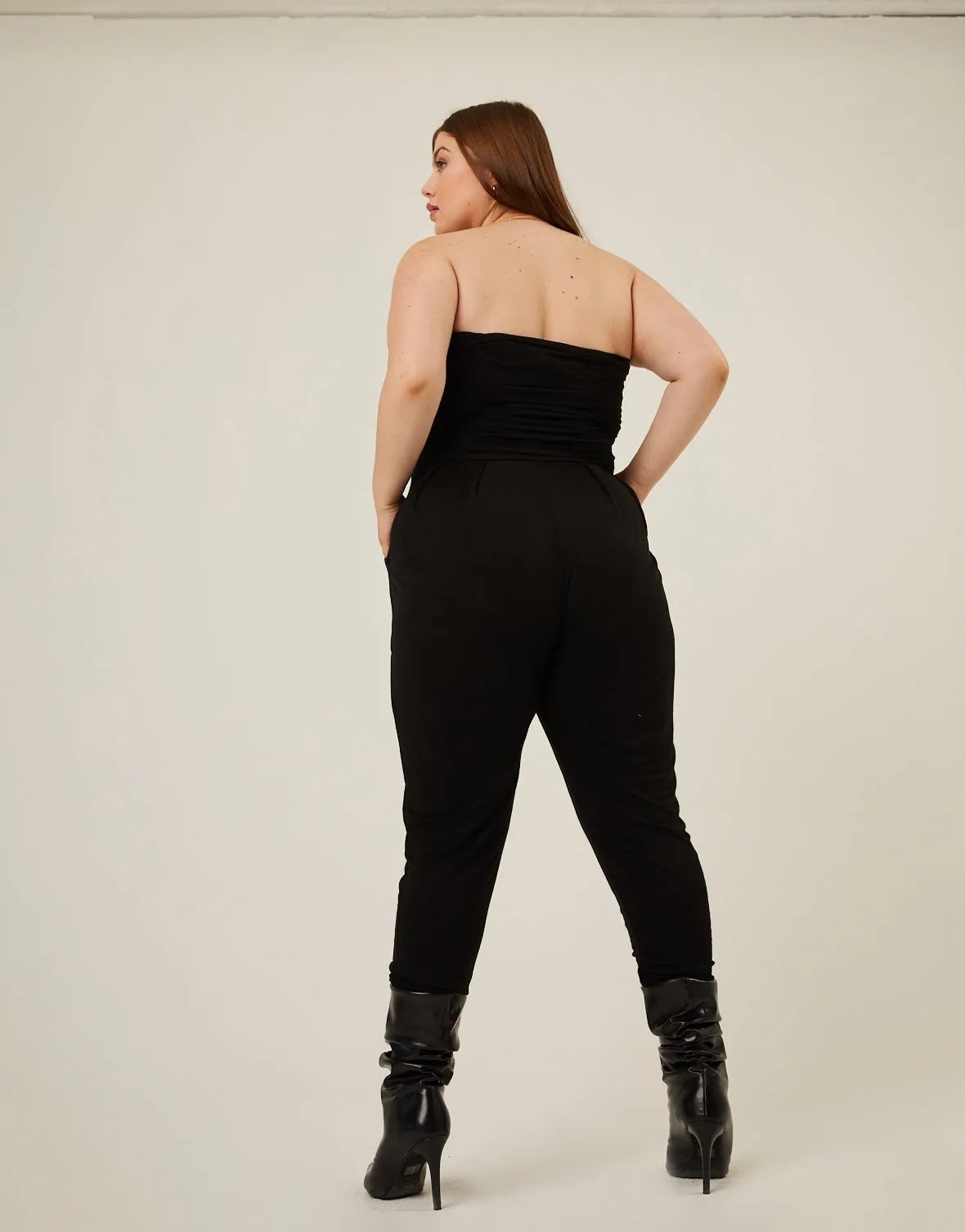 Plus Size Ruched Knit Jumpsuit