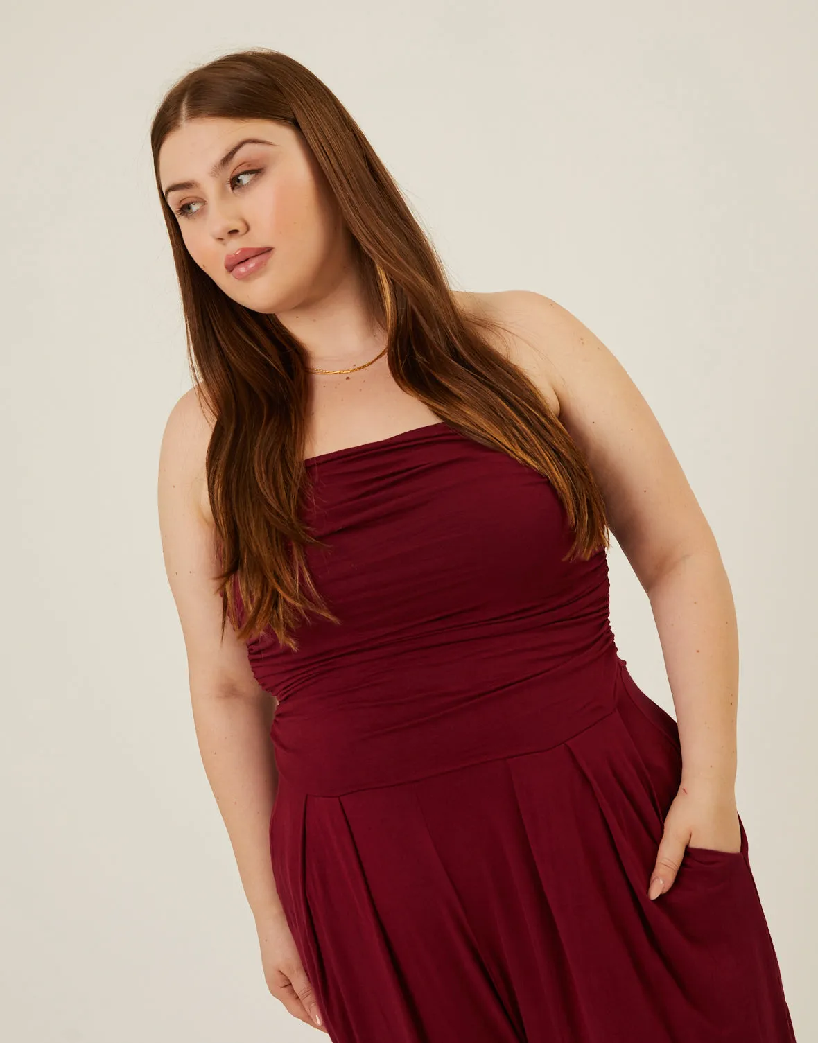 Plus Size Ruched Knit Jumpsuit