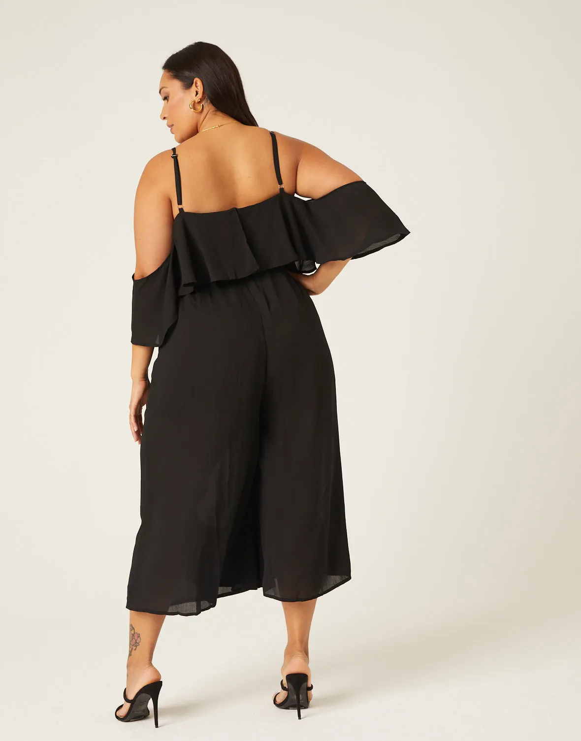 Plus Size Ruffle Sleeveless Crepe Jumpsuit