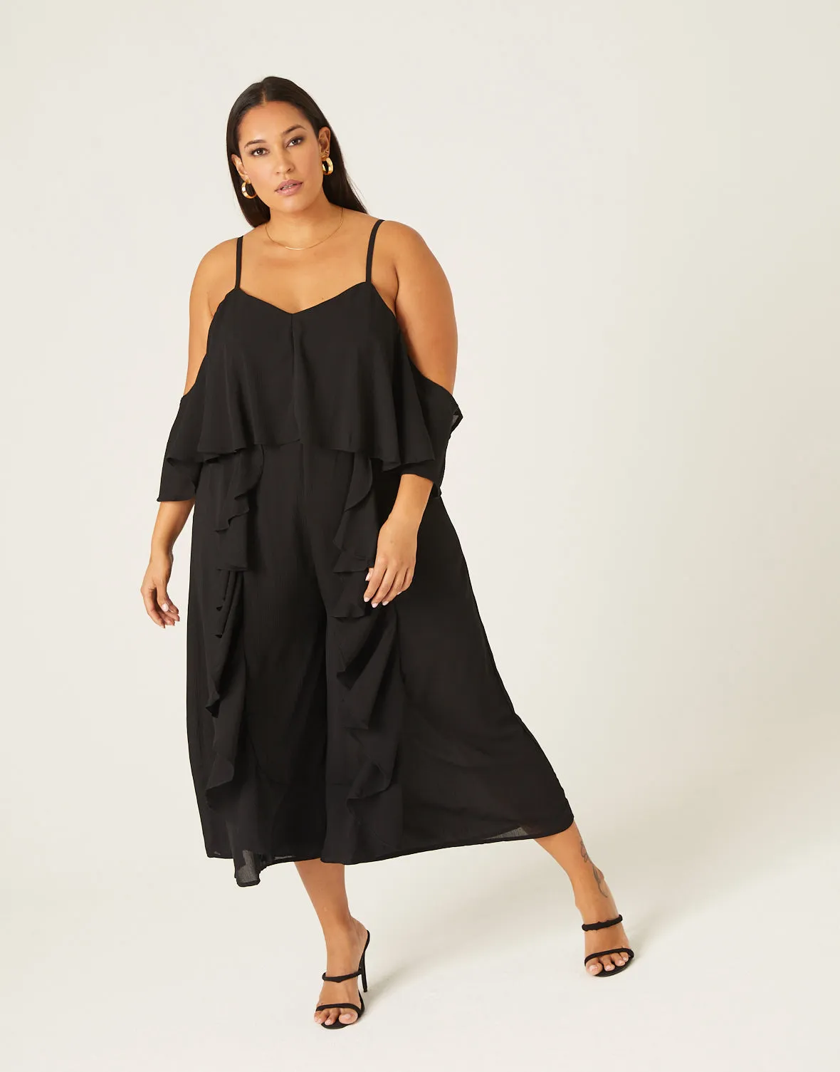 Plus Size Ruffle Sleeveless Crepe Jumpsuit