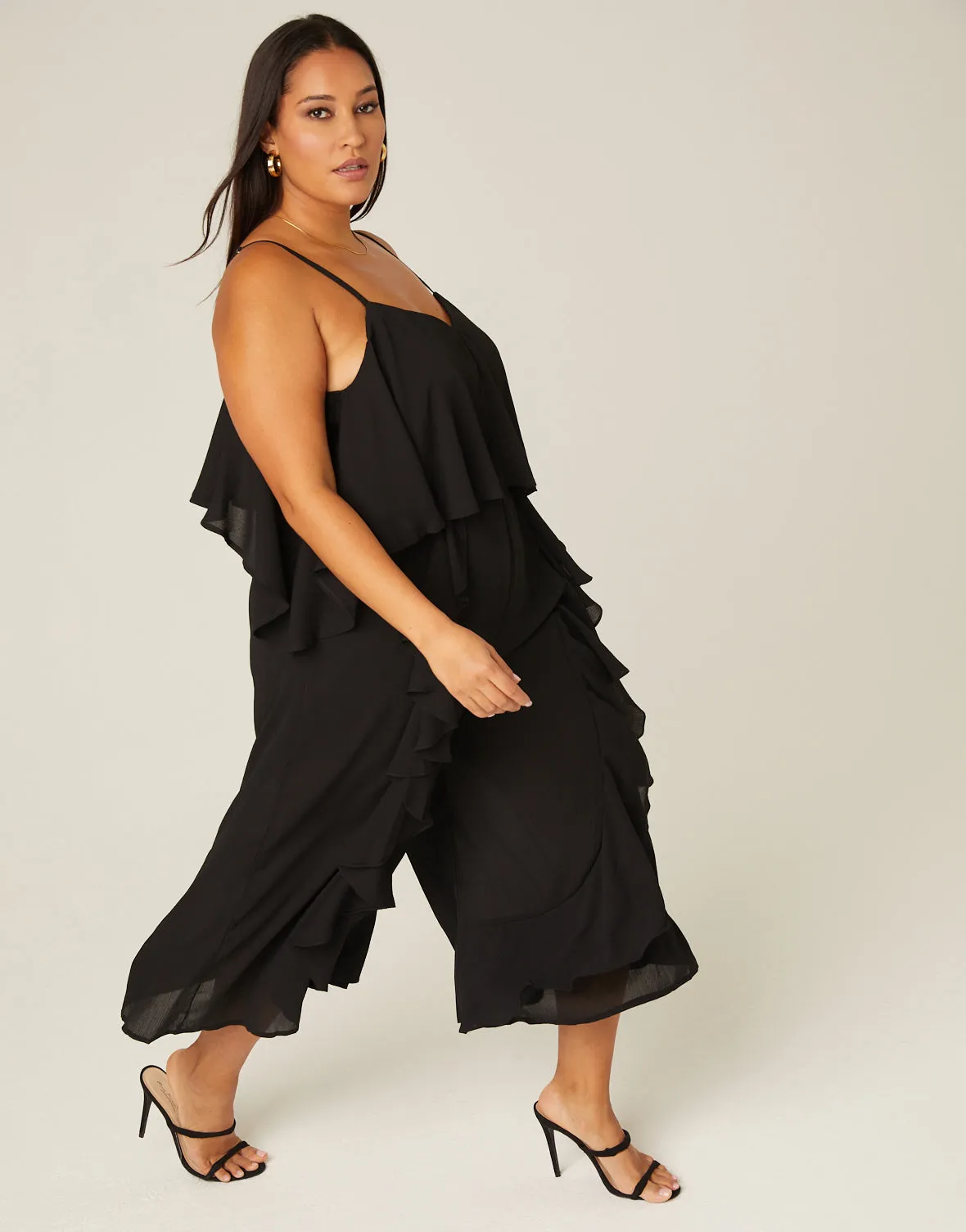 Plus Size Ruffle Sleeveless Crepe Jumpsuit