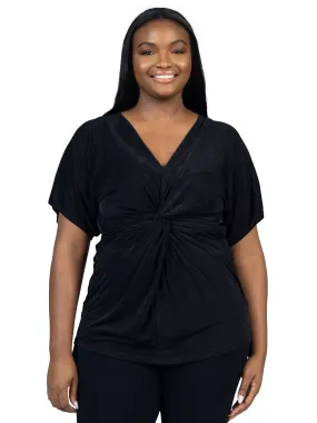 Plus Size V Neck Knot Front Kimono Sleeve Top