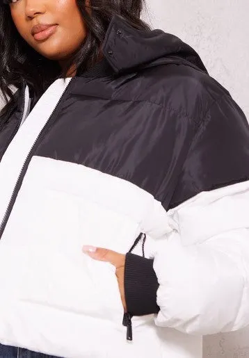 Plus White Contrast Crop Puffer Coat