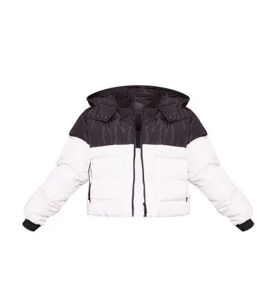 Plus White Contrast Crop Puffer Coat