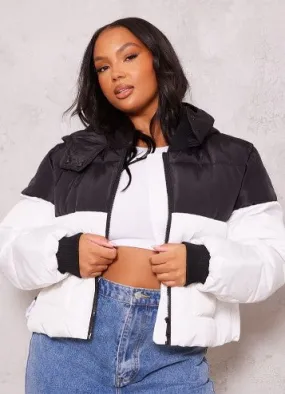 Plus White Contrast Crop Puffer Coat