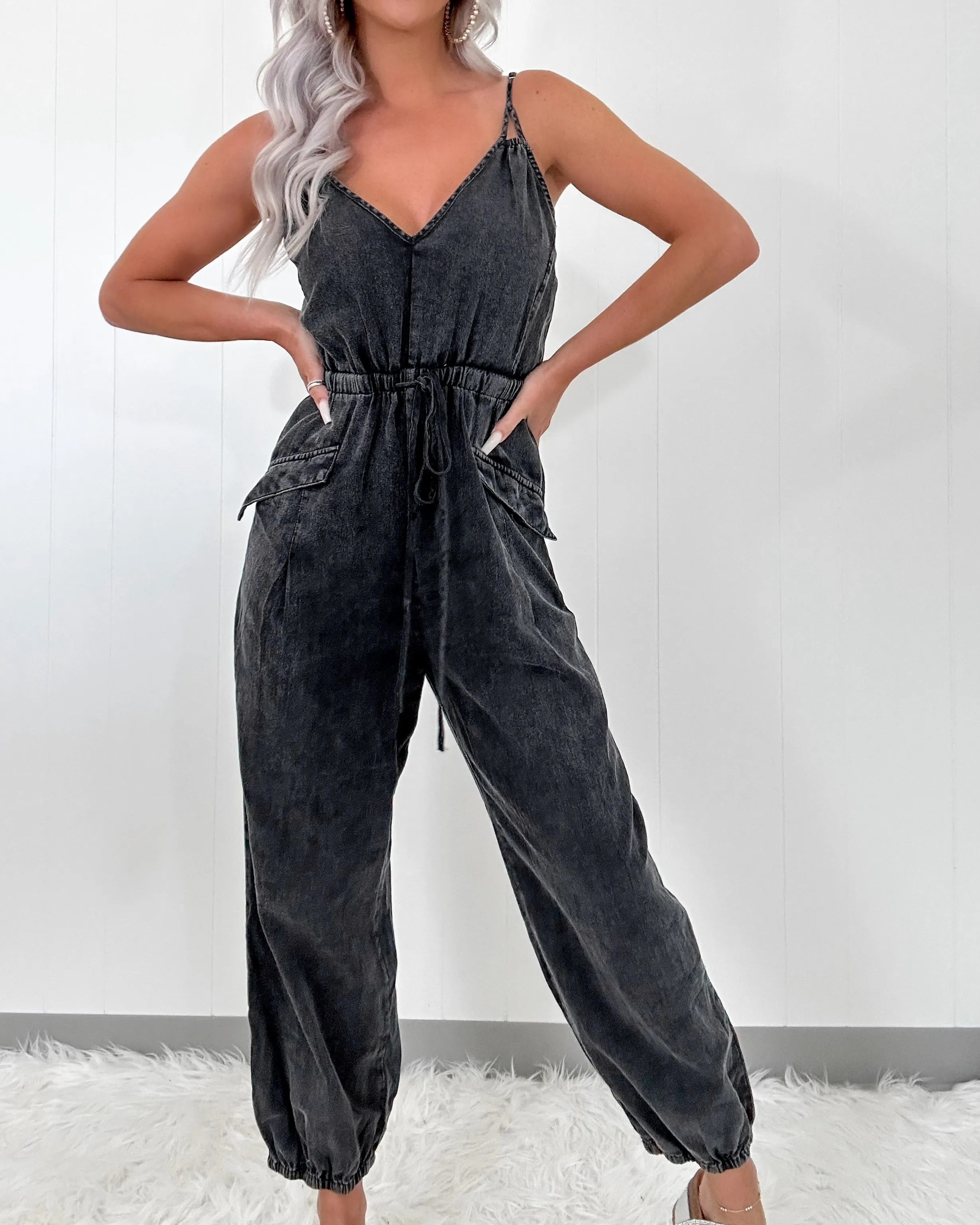 Pocketful Of Style Cargo Jumpsuit - Ash Black