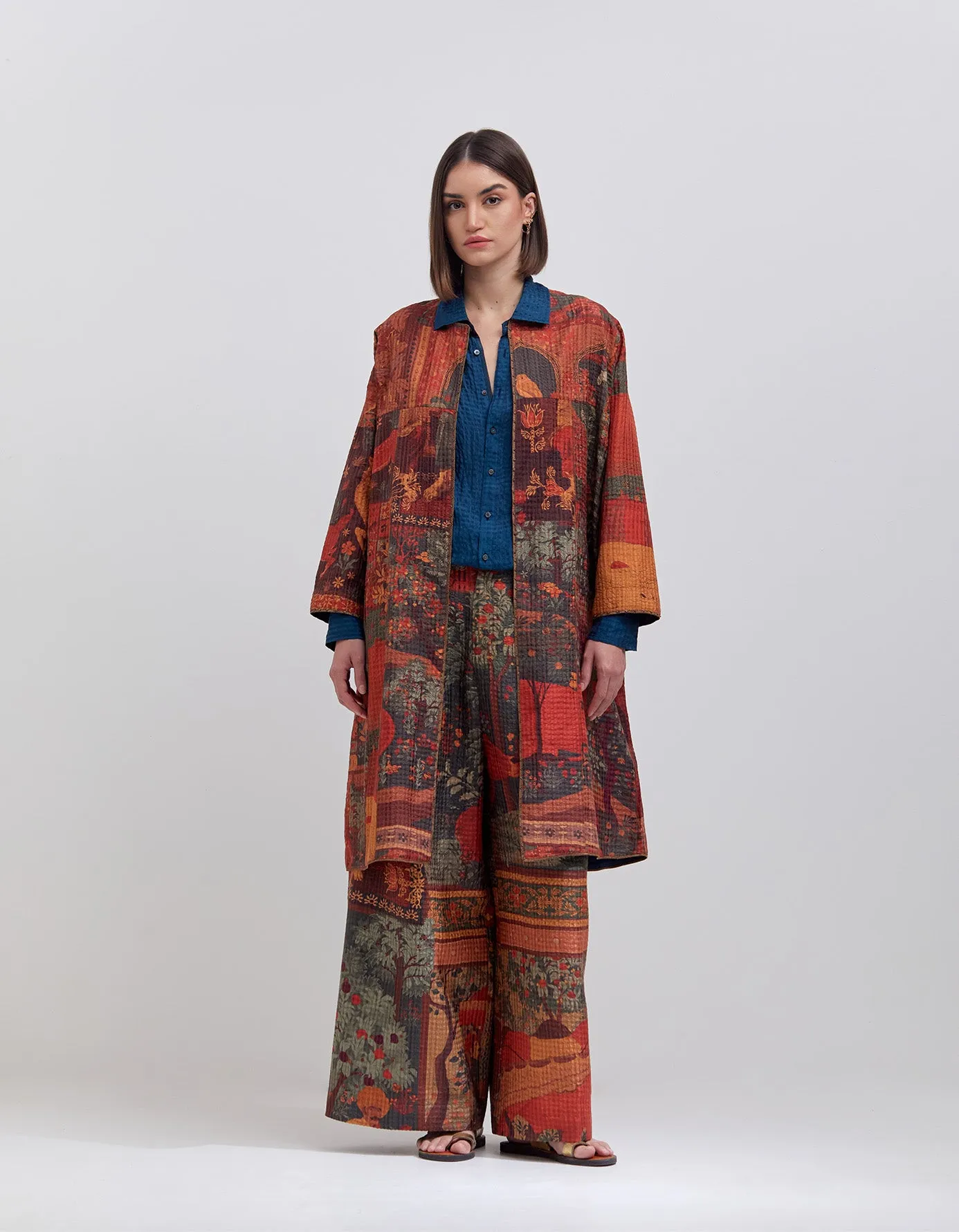 Quilted Jacket Silk Check Dhagai Terracotta