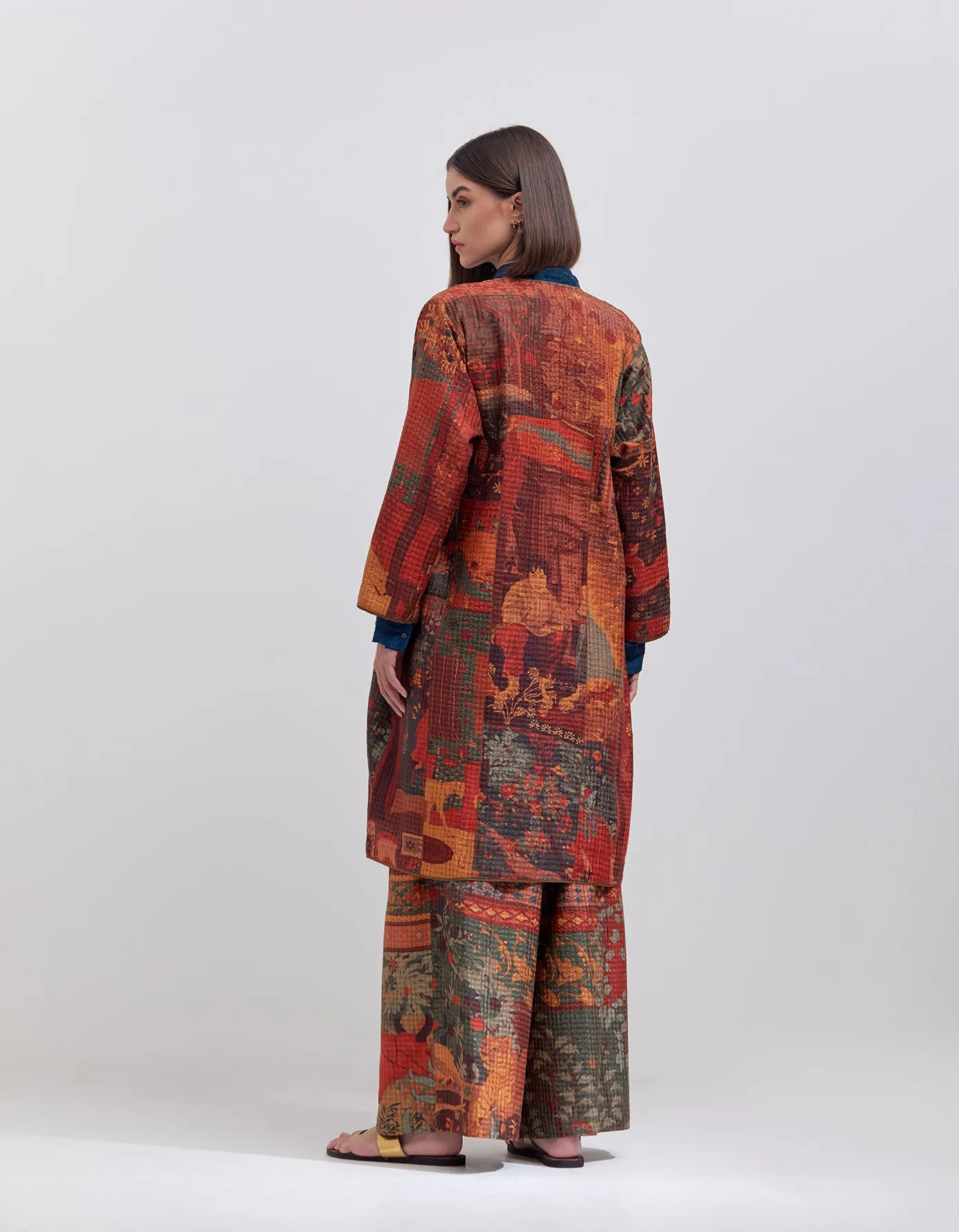 Quilted Jacket Silk Check Dhagai Terracotta