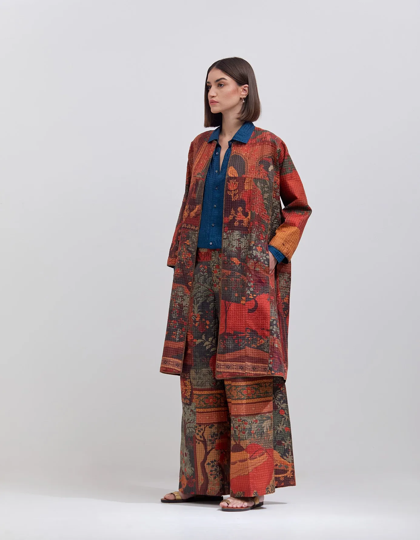 Quilted Jacket Silk Check Dhagai Terracotta