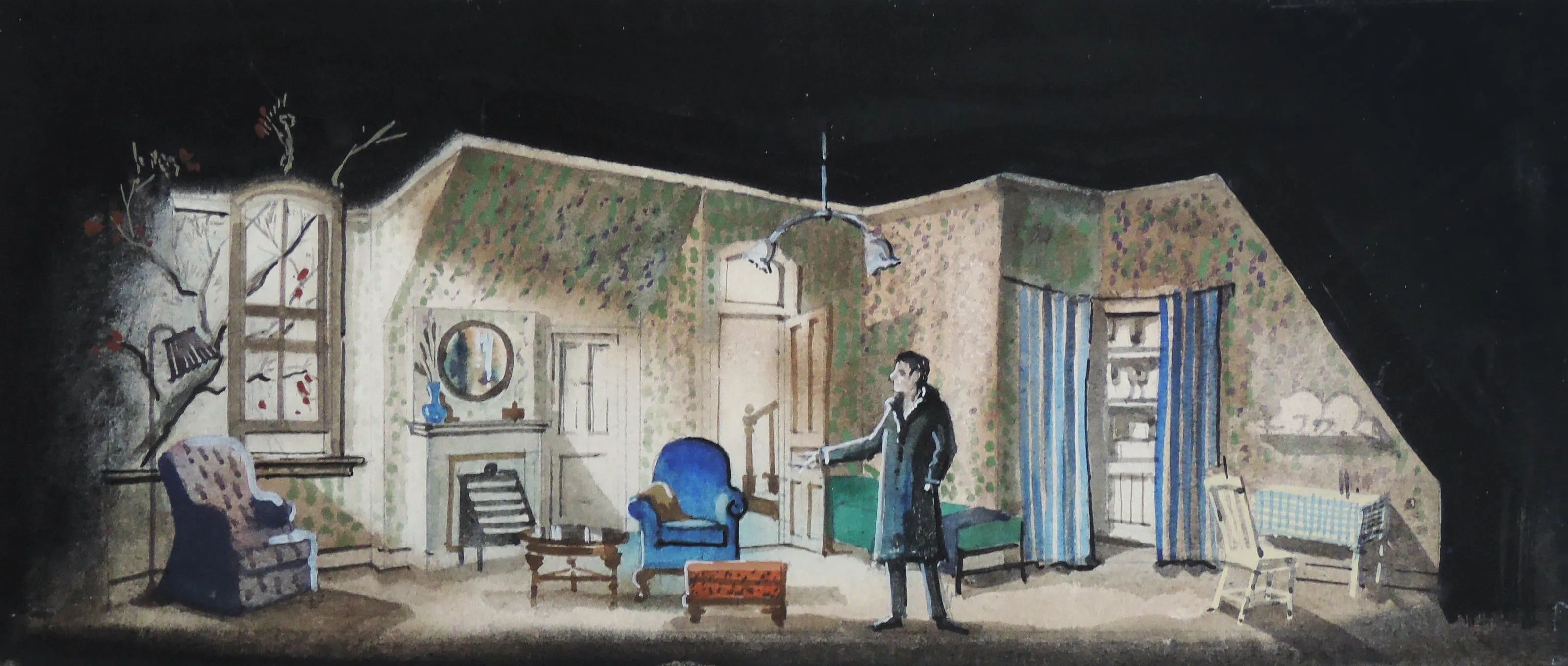 "The Astrakhan Coat" Set Renderings (3) by Lloyd Burlingame