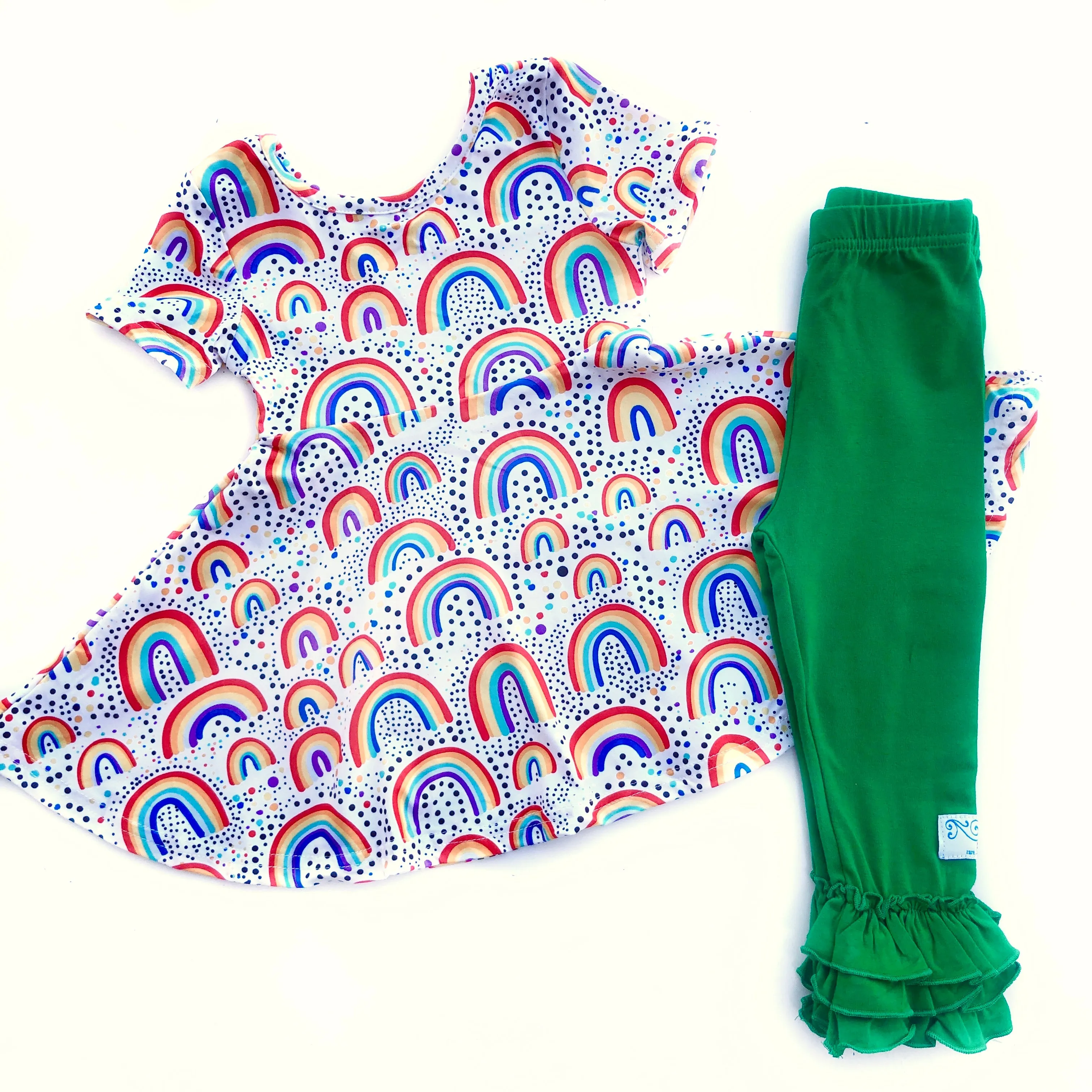 Rainbow twirl tunic   Green Legging