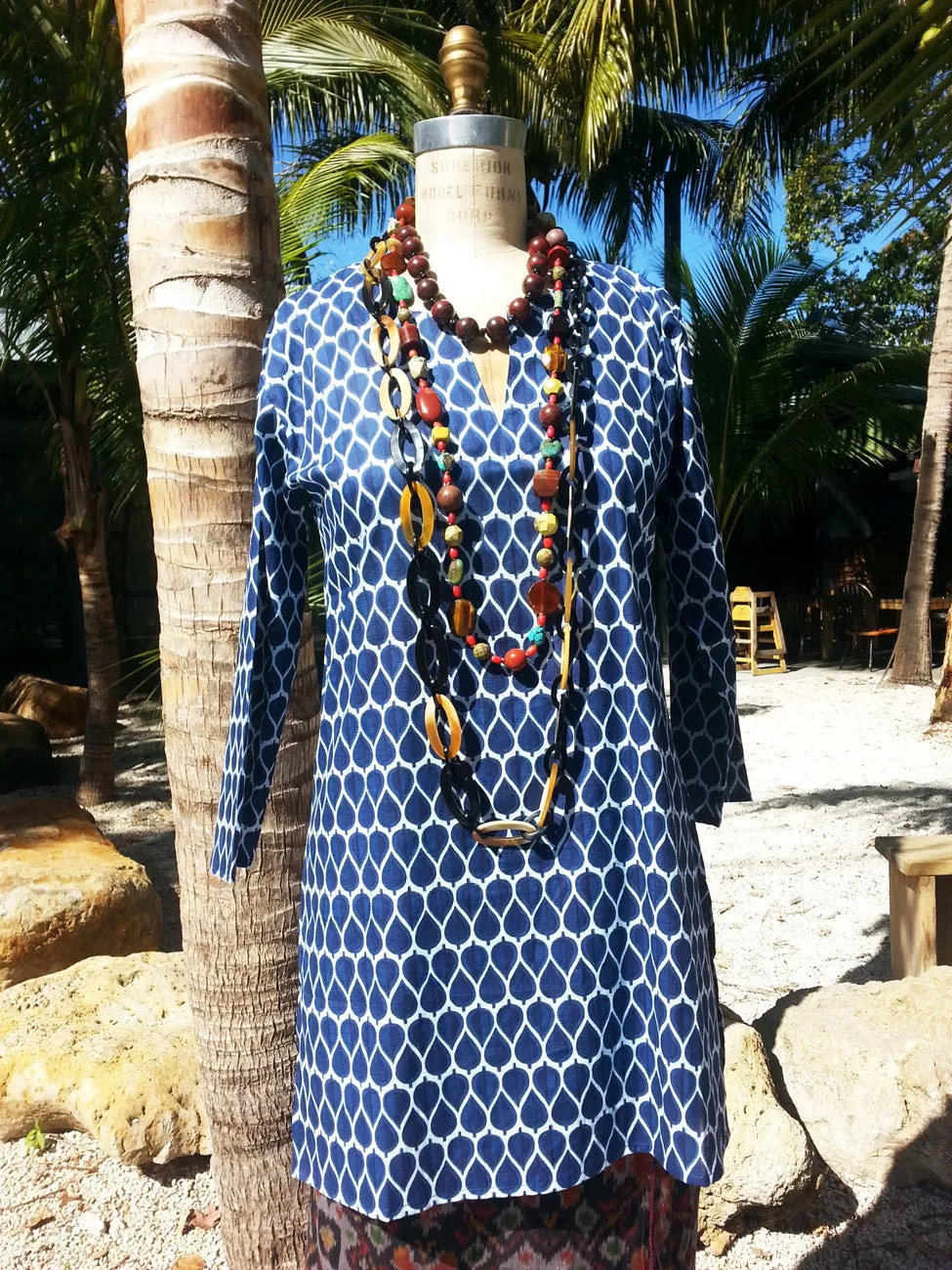 Raja Cotton Tunic Navy Tribal Leaf